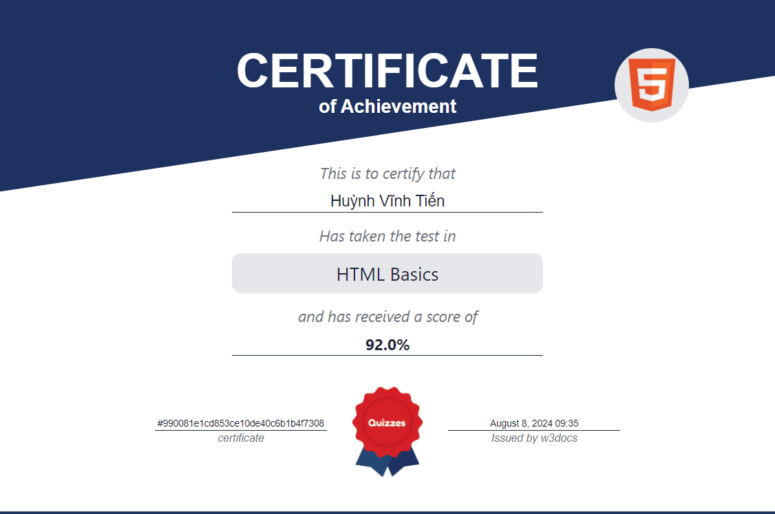 Certificate HTML