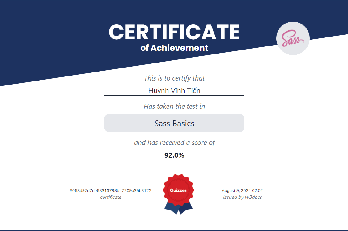 Certificate SASS