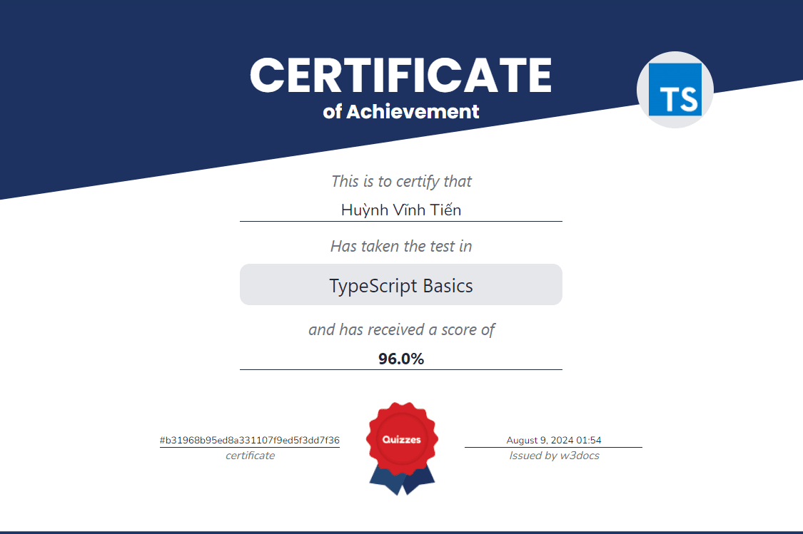 Certificate TypeScript