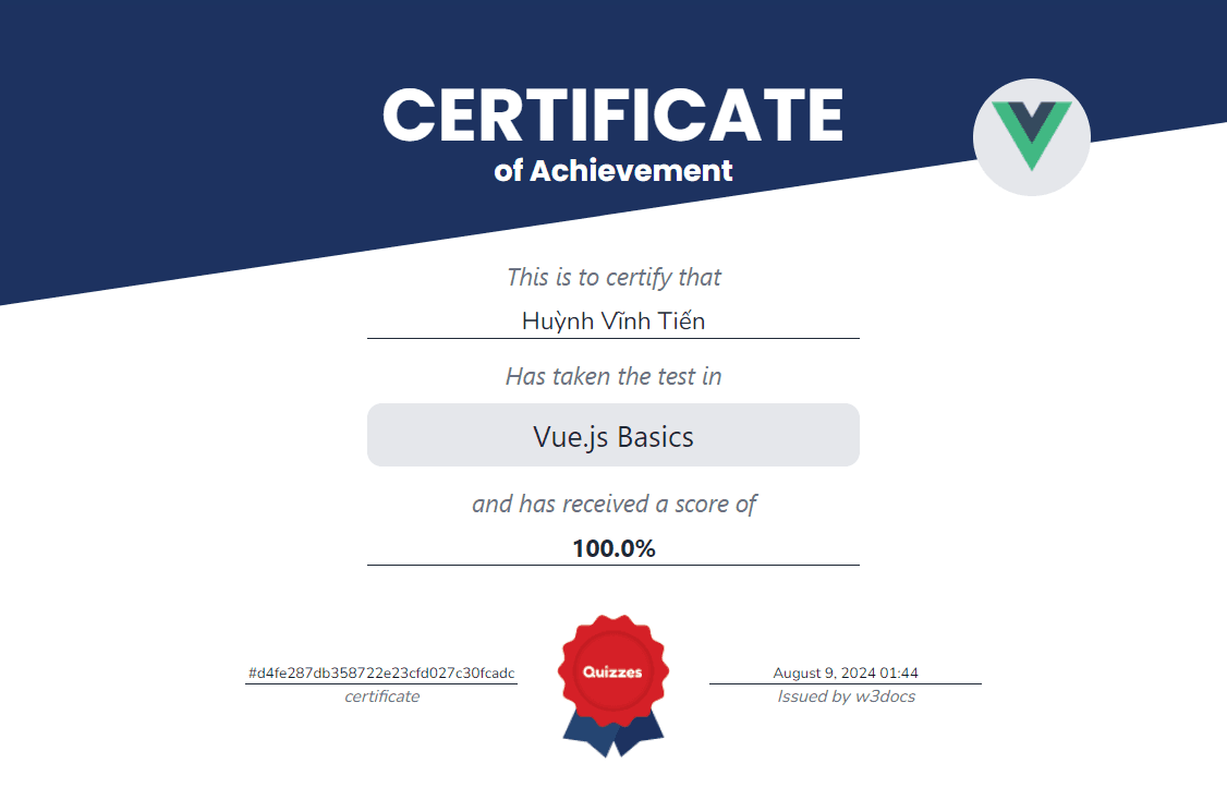 Certificate VueJS